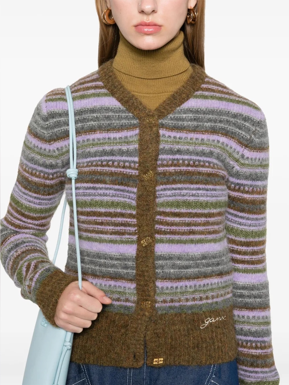 NEW GANNI Soft Striped Cardigan Size Small
